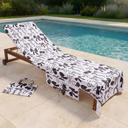 Cherry Bow Print Beach Towel in a Bag - Monochrome