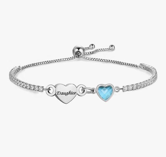 Silver Daughter Bracelet for Women Heart Charm Dainty Adjustable Bracelet