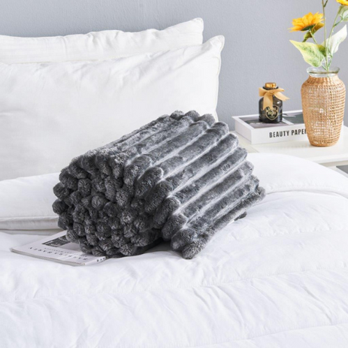 Cozy Ribbed Knit Throw Blanket