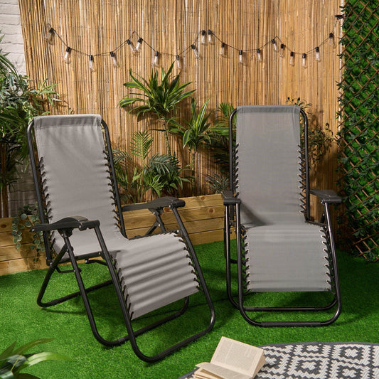 2 Pack Zero Gravity Sun Lounging Garden Chairs - Charcoal Grey