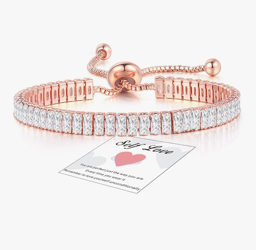 FUNTE® Rosegold Bracelet for Women- Sterling Silver Tennis Bracelet- Womens Crystal Slider Bracelet