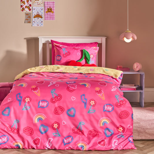 Neon Lights Duvet Cover Set - Magenta