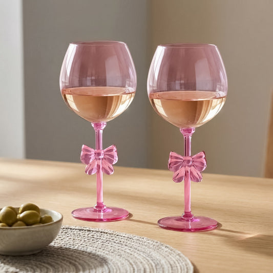 Plastic Bow Wine Glasses, Pink - 2 Pack (pre order)