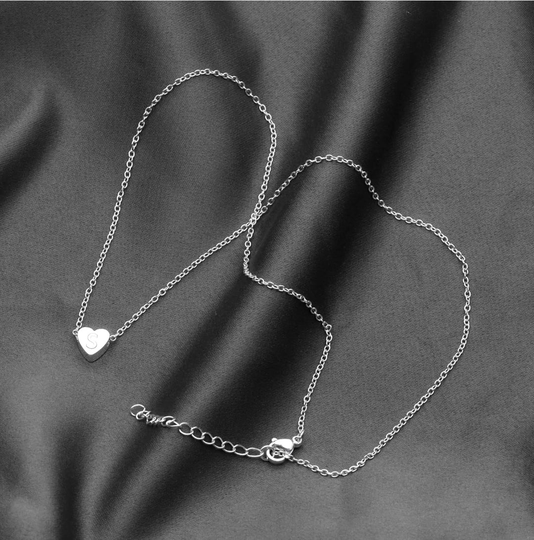 S925 Silver A-Z Capital Initial Heart Pendant Necklaces
