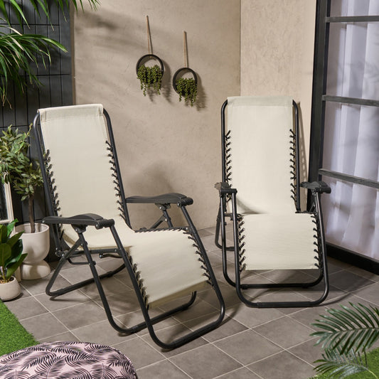 2 Pack Zero Gravity Sun Lounging Garden Chairs - Cream